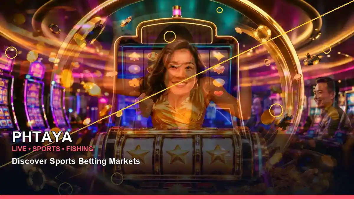 PHTAYA Lucky Reels online slot game scene featuring an adult Filipina casino host in a centred composition