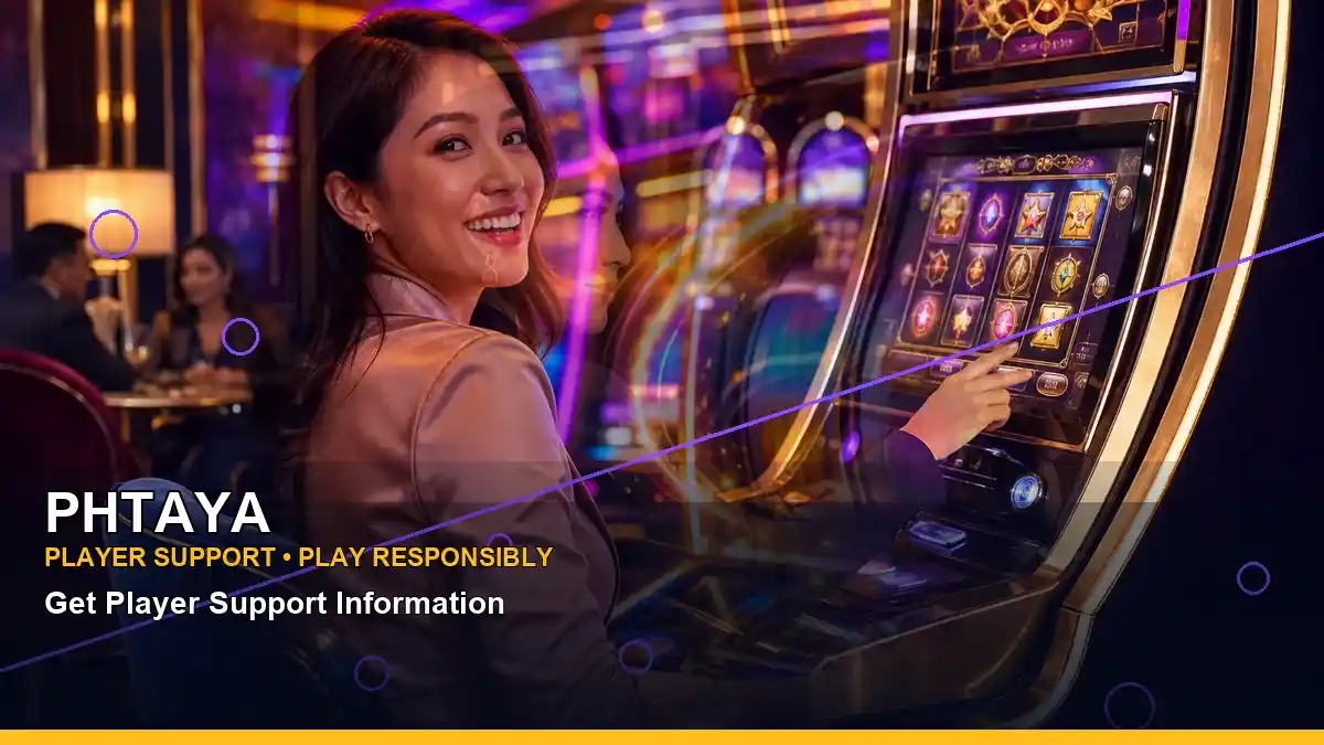 PHTAYA burst free spins slot scene featuring an adult Filipina casino host in a layered collage layout